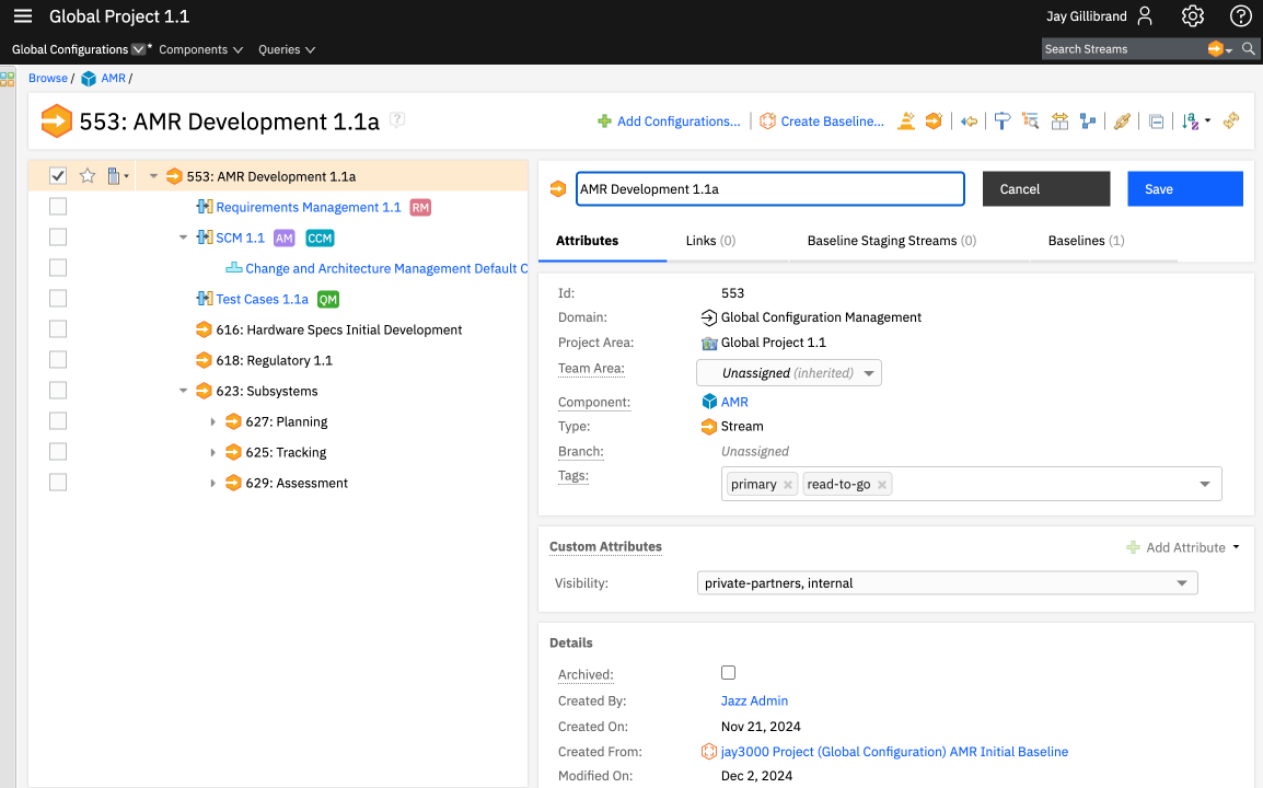 GCM UI with open configuration tree