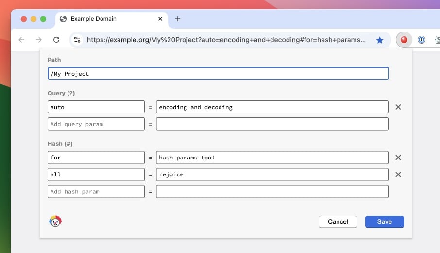 URL Clown extension popup